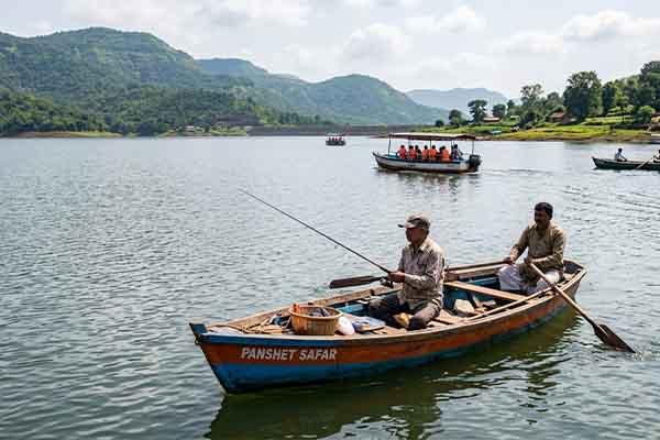 Fishing and boating activities at Panshet Dam near Pune